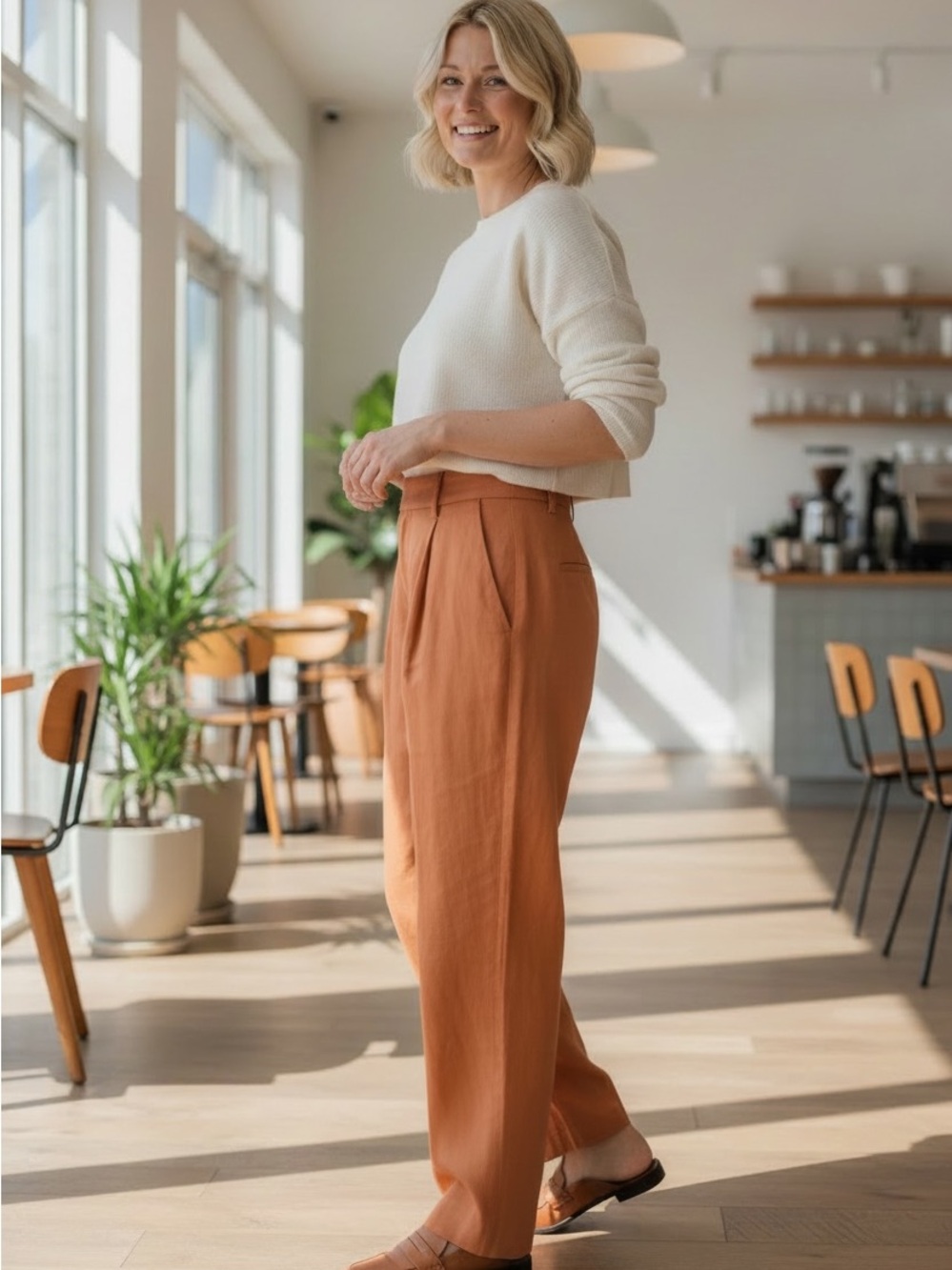 Vince Rust-Tan Wide-Leg Trousers